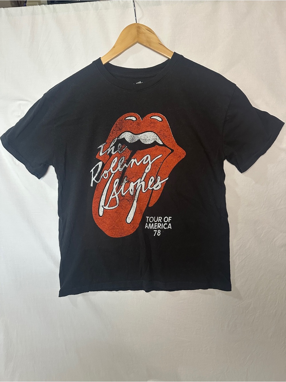 the Rolling Stones Black Tee with Red and White Tongue Graphic